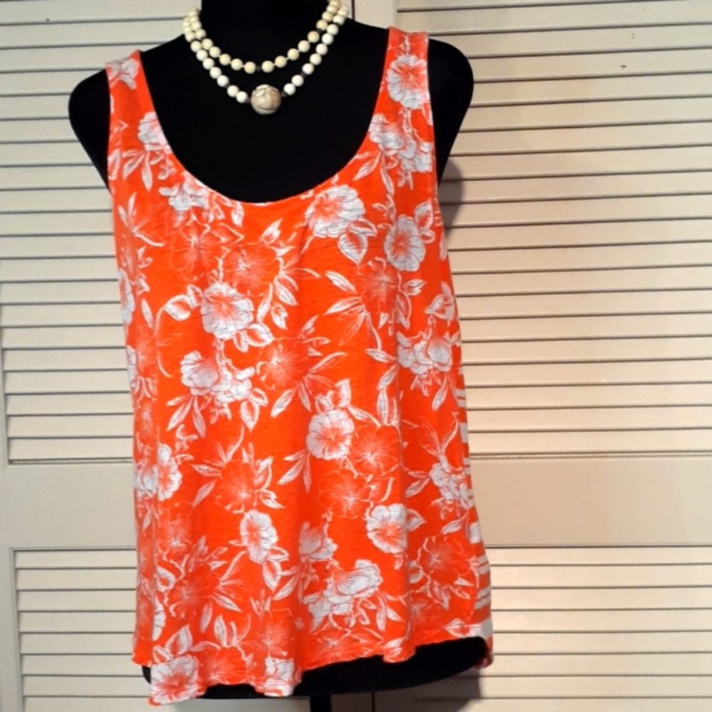 Orange and White Stylus Sleeveless Blouse Size XL